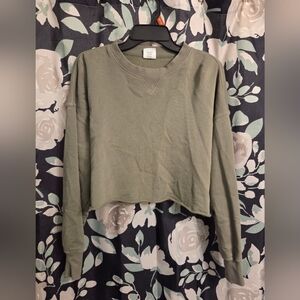 Offline By Aerie Sage Green Cropped Sweatshirt